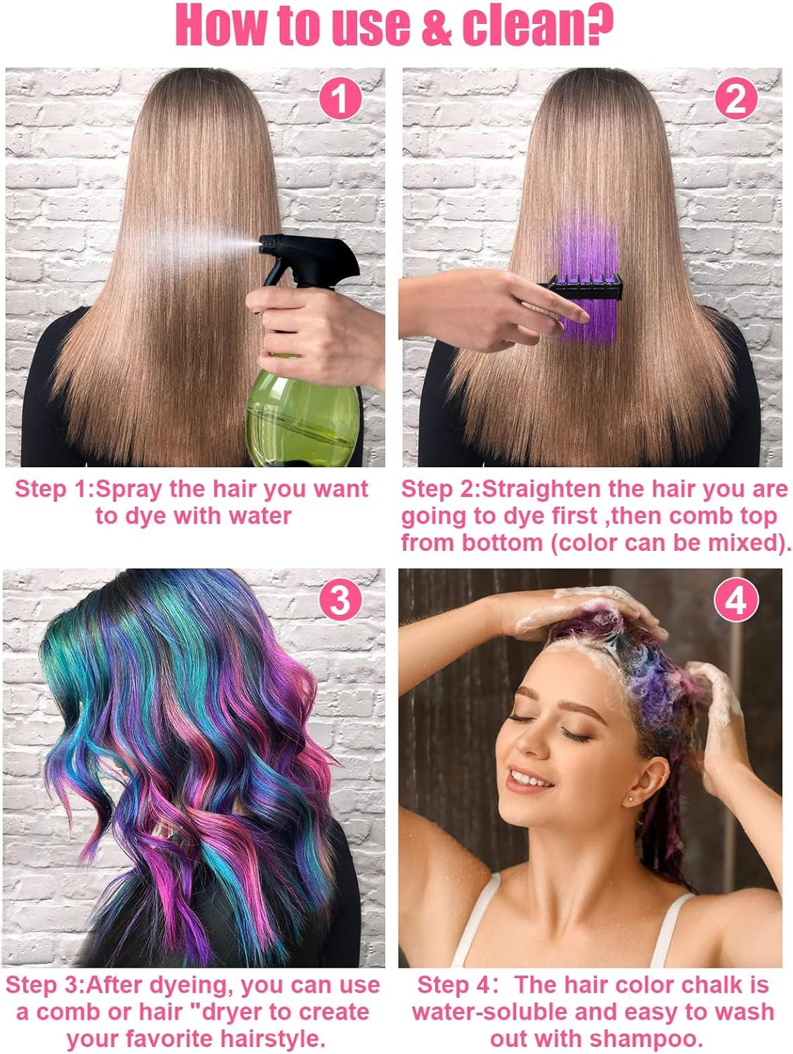 🔥🎁New arrival 50% OFF💥Hair Dye Comb (Pack of 6) Temporary Hair Dye DIY Paint Non-Toxi Safe Washable Hair Dyeing Comb for Girls Carnival Birthday Halloween Christmas...